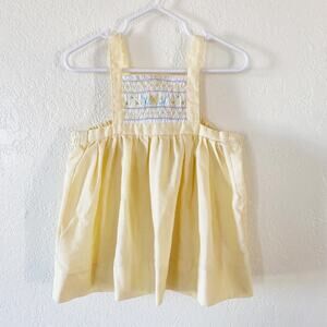 Vintage Unbranded Yellow Pinafore Dress 18-24m Seersucker Floral